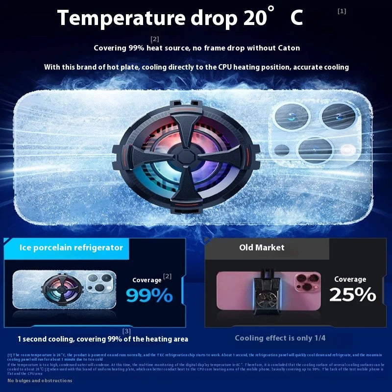 Radiator Ponsel Tampilan Digital Magnetik Semikonduktor Pengisian Nirkabel Pendingin Klip Belakang Radiator Game Seluler