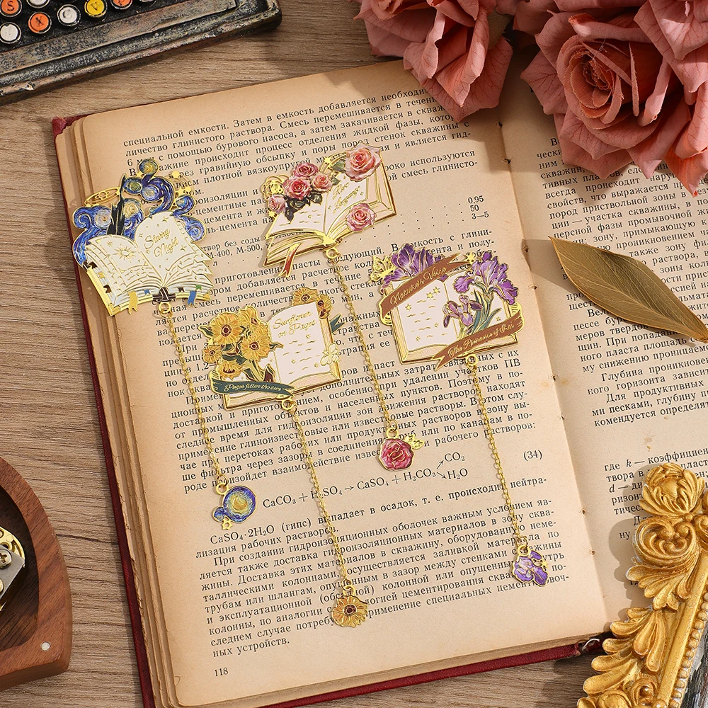 1 PC Vintage Metal Bookmark Floral Design with Chain Pendant for Notebooks Planners Writers Teachers Book Club Birthday Gift