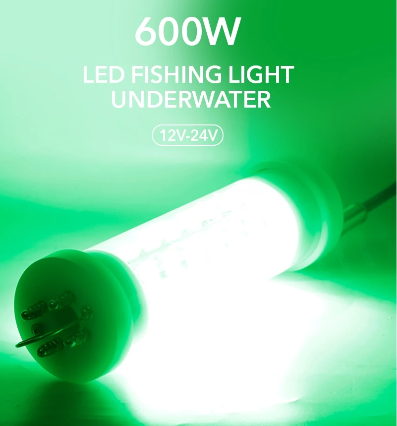 12V-24V 600W Green LED Underwater Fishing Light IP68 Waterproof Fish Attracting Lamp Marine Boat Night Fishing Equi