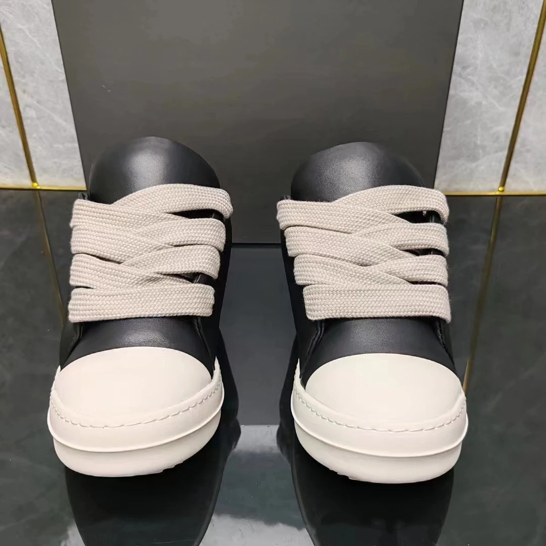 2025SS High Street Fashion أحذية رياضية سوداء غير رسمية للرجال والنساء أحذية واسعة من الجلد الطبيعي