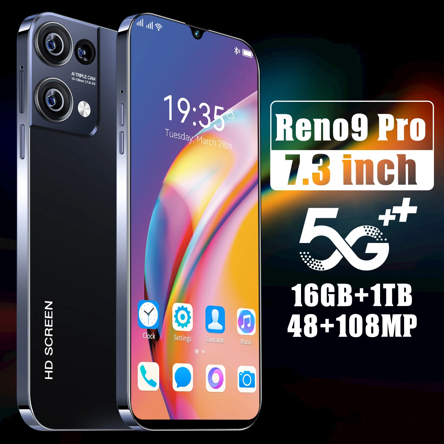 Smartphone Reno9 Pro unlocked HD Screen maximum memory 16GB+1TB 5G Dual Sim Celulares Android13 Unlocked 8000mAh Cell celular