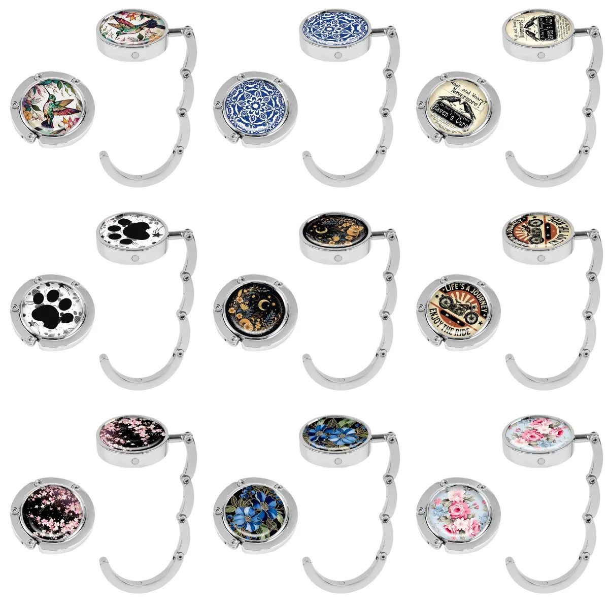 Cute Paw Print Portable Folding Bag Hanger Handbag Hook Cherry Blossom Bag Holder Round Table Hook Outdoor Storage Hanger