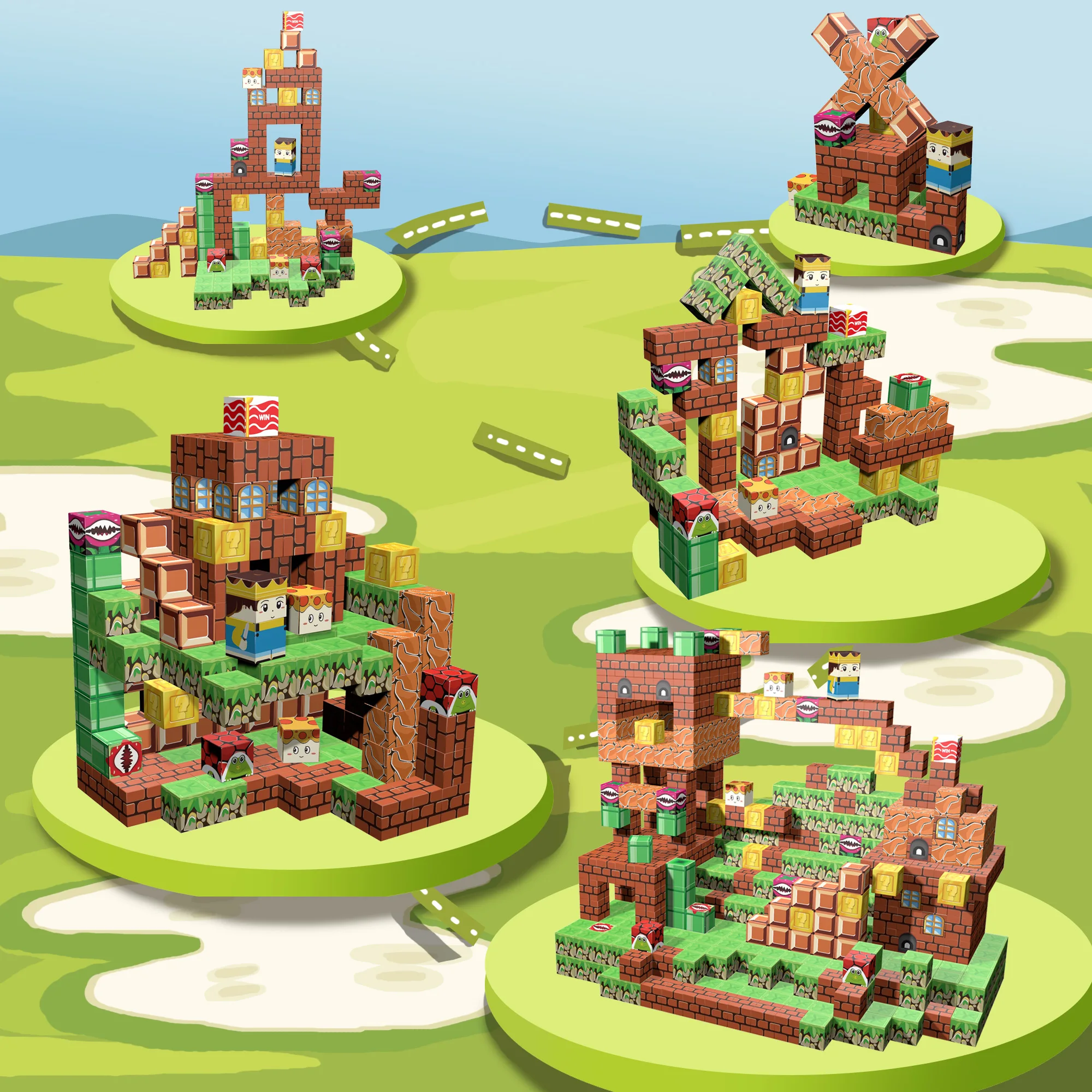 105PCS Magnetic Building Blocks Set, 3D Magnetic Tiles for Kids STEM Toys, Castle/Tower Construction Kit, Educational Learning T