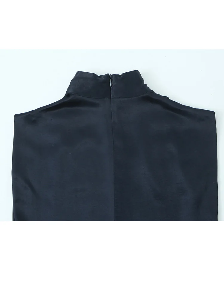 Hh mulher sexy vestido sólido emenda renda decoração volta zíper feminino primavera moda sem mangas plissado cetim textura vestidos