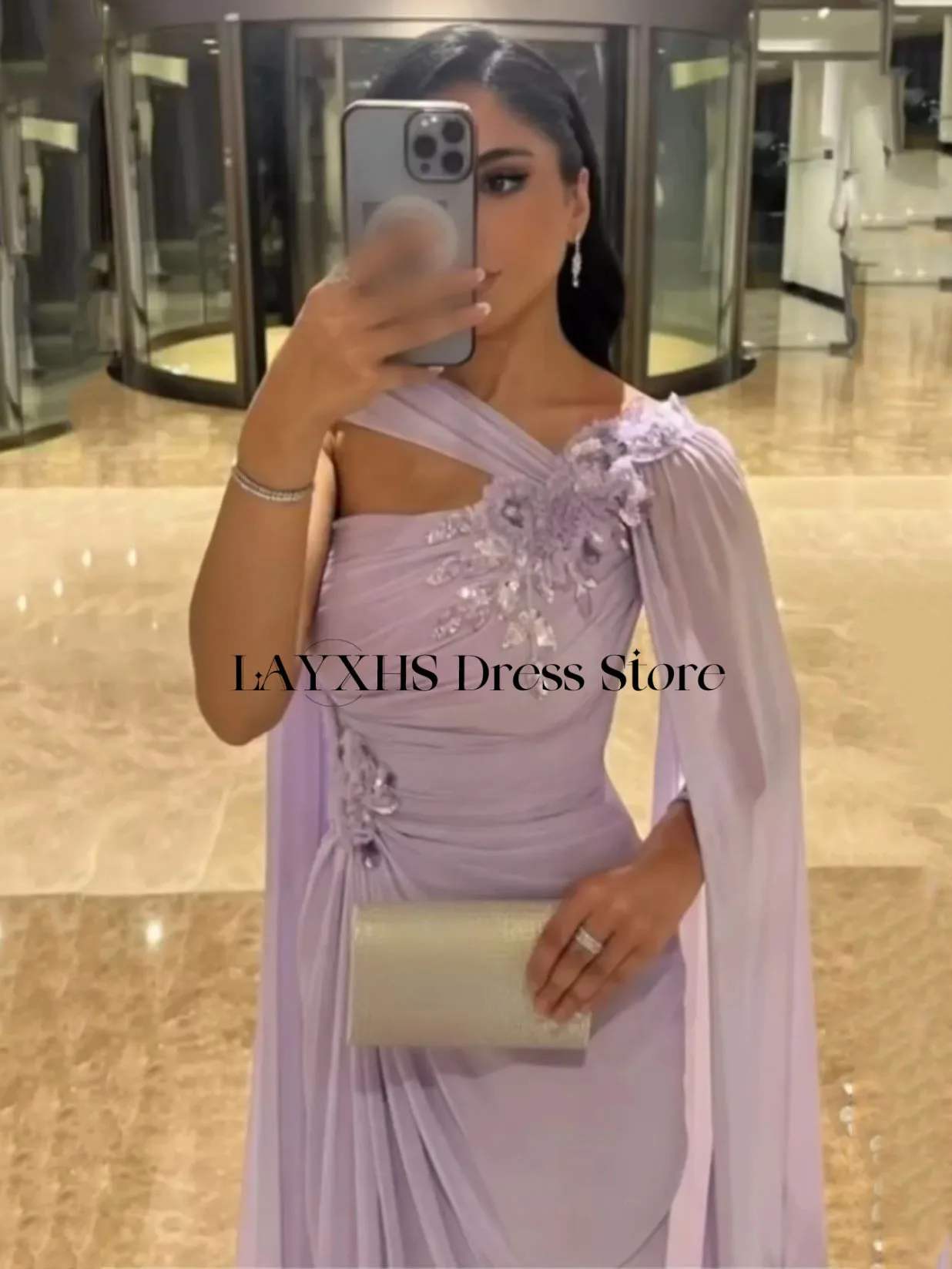 LAYXHS Vestidos de noite elegantes de um ombro, apliques de lantejoulas, sereia, pregas, vestidos de baile personalizados