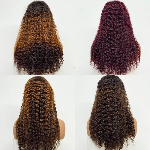 Imagen 2 del producto Pelucas de cabello humano de encaje transparente 5x5 rizado con ondas de agua 250% de densidad 12A cabello humano ondulado y rizado de colores para mujeres negras