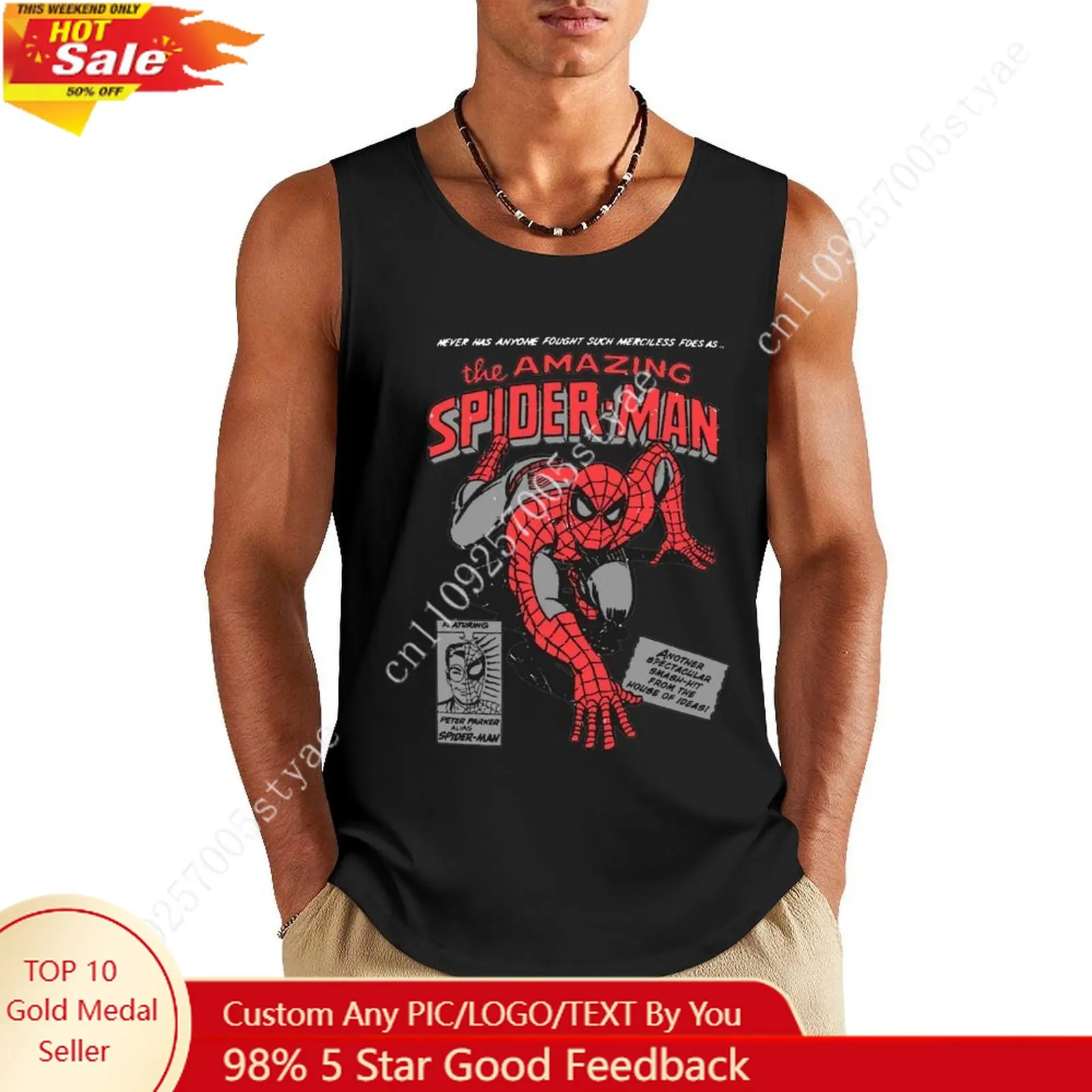 

Marvel Spider Man Custom Vest 100% Cotton Printed Sleeveless Fashion Hip Hop Tank Gyms Vest Sportswear Casual Tops Clothes