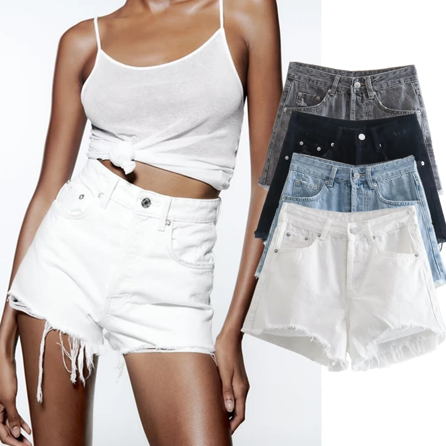 

Withered Fashion High Street Sexy Bermuda Ladies Vintage Washed Ripped Denim Shorts Women