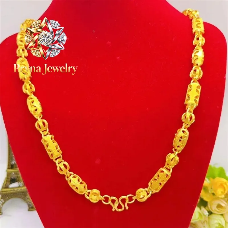 Pryna Jewelry   Men's boutique 9999 24K real gold hollow M-buckle men's necklace cylindrical necklace hollow lantern style gold