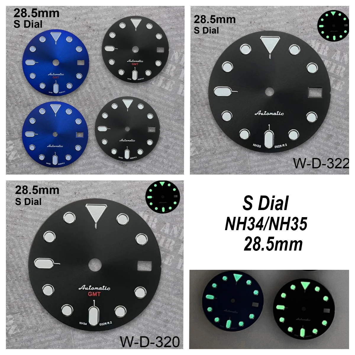 

28.5 mm S5 Logo GMT Dial Suitable For NH35/NH34 Movement Green Luminous Sunburst High Quality Watch Modification Accessories