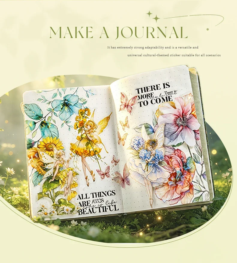JIANWU Vintage Flower Elf Character Landscape Material Collage Scrapbooking PET Sticker Creative DIY Journal Stationery