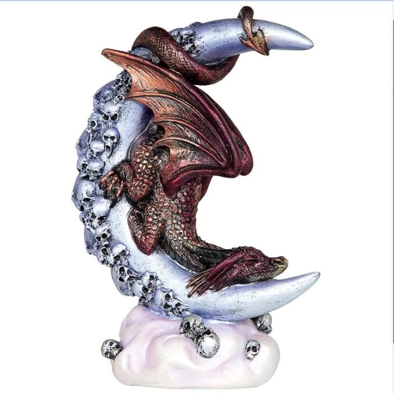 Halloween Ornaments Moonlight Dragon Statue Resin Craft Gothic Style Decorative Skull Crescent Sculpture