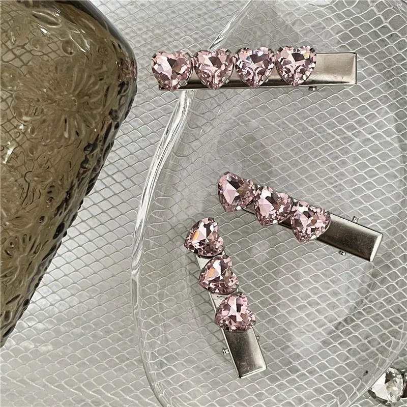 Love Rhinestones Alloy Hairpins Pink White Heart Diamonds Hair Clip for Women Girls Bangs Barrettes Hairgrips Hair Accessor