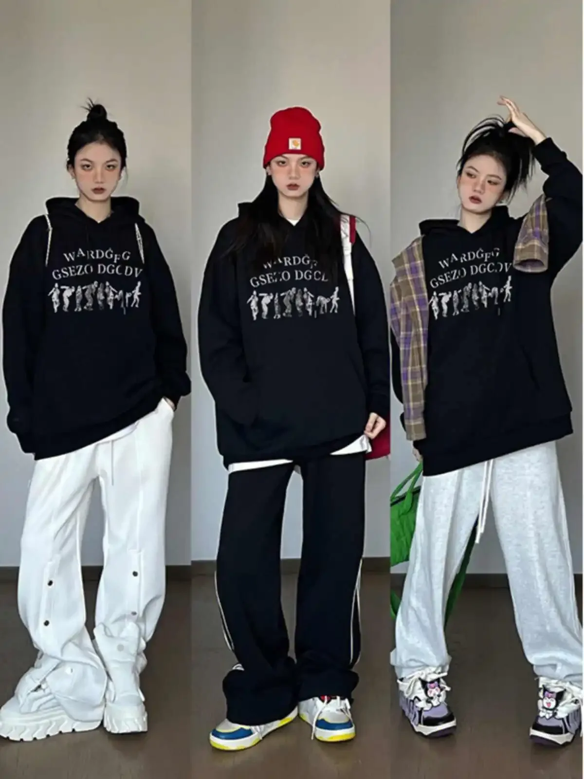 

2024 autumn and winter new printed hooded sweater loose pure cotton casual loose sweater high street trendy brand loose top