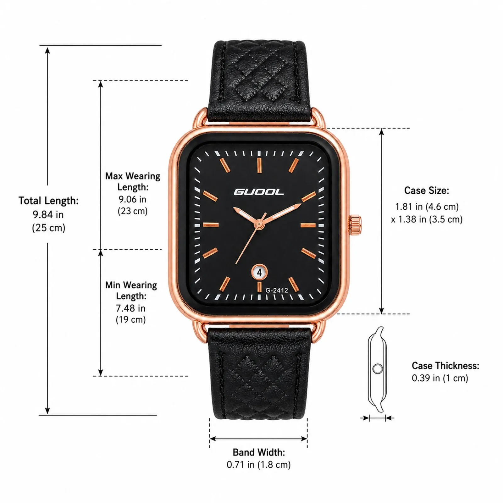 FLONGO Men Women Business Square Analog Quartz Watch Genuine Leather Band Bar Markers Date Classic Fashion Casual Wrist Watch