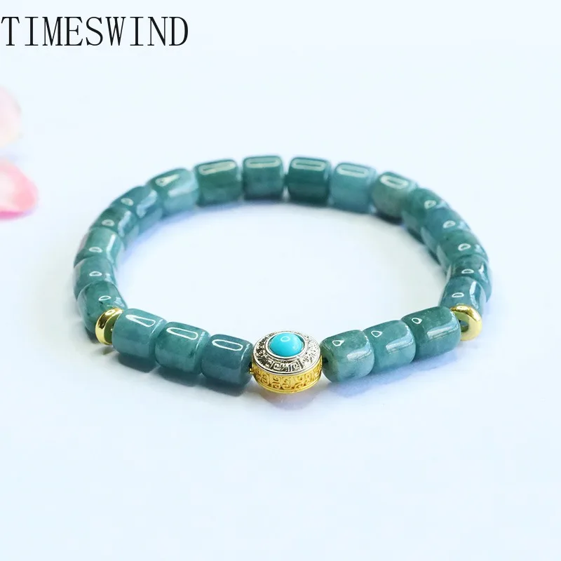 

TIMESWIND Authentic Blue Natural A-type Jade Bucket Beaded Alloy Jewelry Women Bracelet with Certificate
