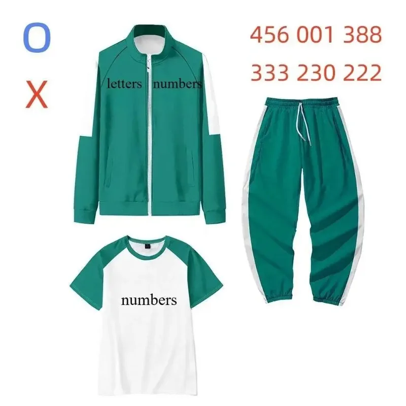 

Korean Game Cosplay Costume Green Tracksuit Outfits Jacket T-shirt Pants 001 456 230 Teenagers Sweatshirt Adult Kids Suit