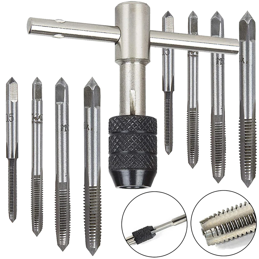 

Винт из углеродистой стали с резьбой, держатель инструмента для ручного нарезания, Т-образный гаечный ключ, набор из 6 шт., регулируемый прямой рифленый ключ M3 M4 M5 M6 M8