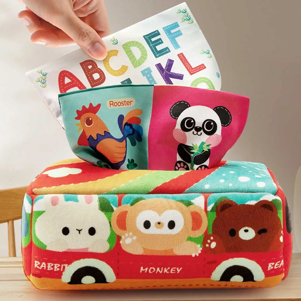 Giocattolo per scatola di fazzoletti di stoffa Montessori per bambini, giocattolo sensoriale per attività di apprendimento educativo per i più piccoli, regalo di compleanno per esercizi con le dita