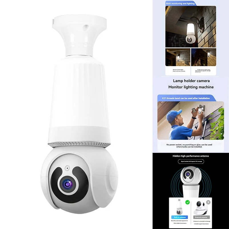 

Bulb Camera 2MP Wifi 360° Color Night Two-Way Talk Security Surveillance E27 Camera No Wiring Required For Home Indoor