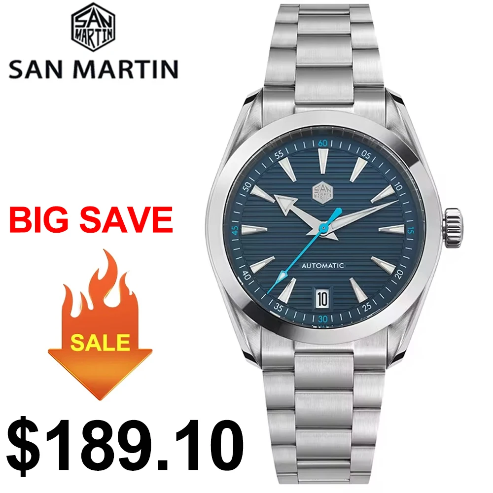 San Martin 38mm Kronometre Erkek Saat SN0113W V2 NH35 Otomatik Hareket Safir BGW9 Aydınlık Su Geçirmez 100 m Saatler
