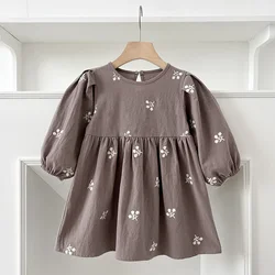 2-7Yrs Casual New Flower Girl Dresses Kids Girls Dress Floral Kids Clothes Autumn Cotton Embroidery Baby Girl Princess Dress