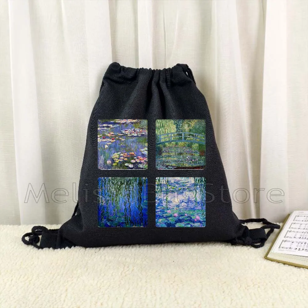 Claude Monet Waterlelies Rivier Bloemen Zonnebloemen Zonsondergang Zonsopgang Landschap Kunst Schilderij Tasje Voetbal Rugzak Sackpack