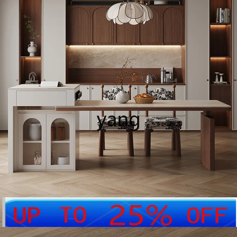 

LH rock slab retractable island table integrated home open western kitchen