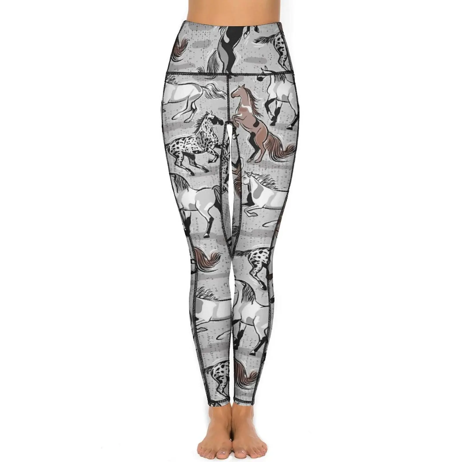 Vintage Horse Yoga Pants Pockets Animal Print Leggings Sexy High Waist Fashion Yoga Sport Legging Stretchy Workout Gym Leggins