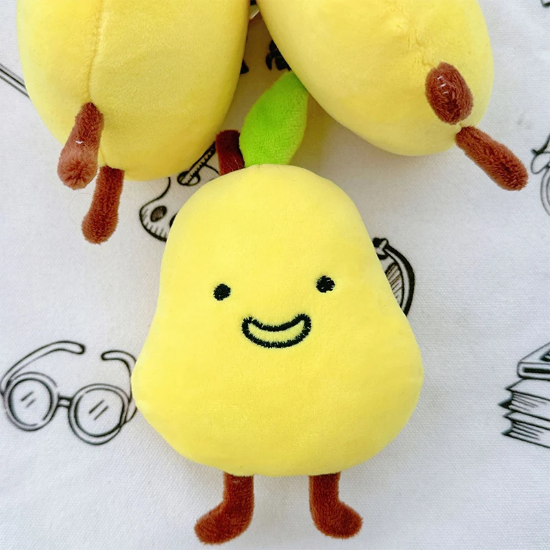 Juguete de peluche de fruta simulada de dibujos animados, muñeco de pera, llavero esponjoso, Animal lindo, juguetes de peluche Kawaii suave, colgante de mochila escolar, regalo para niñas