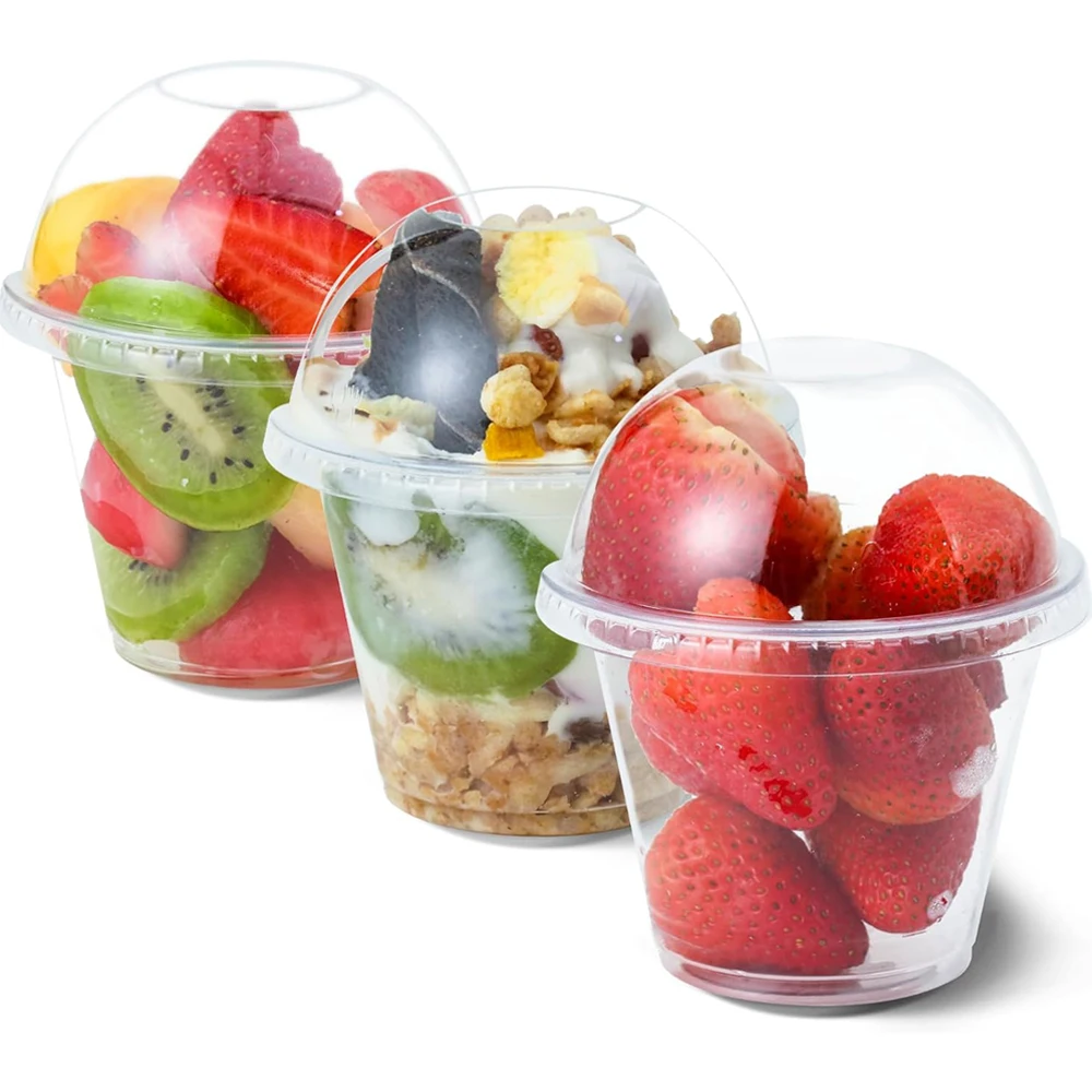 

9 oz Clear Plastic Cups with Domes Dessert Cups with Lids Crystal PET Parfait Cups, Disposable Party Cups for Fruit/Ice Cream