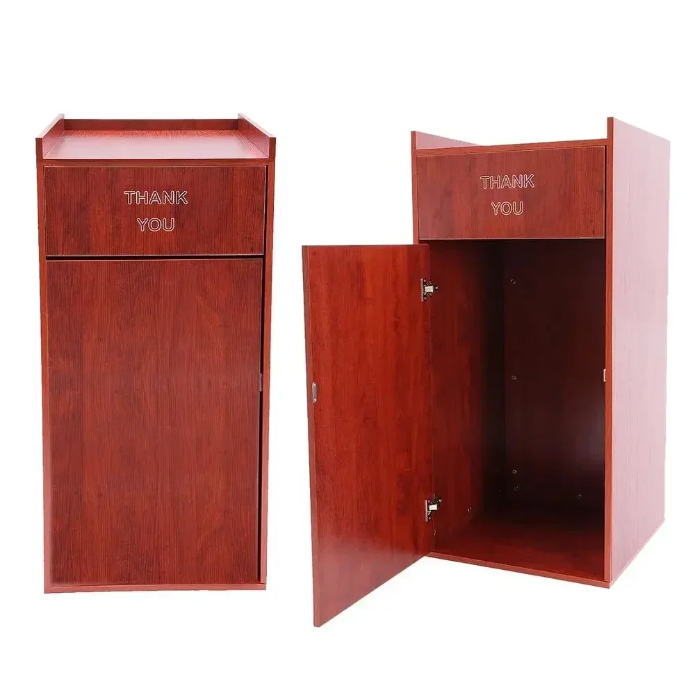 40 Gallon Wooden Trash Bin with Tray Lid, Commercial-Grade for Office or Restaurant (Brown)