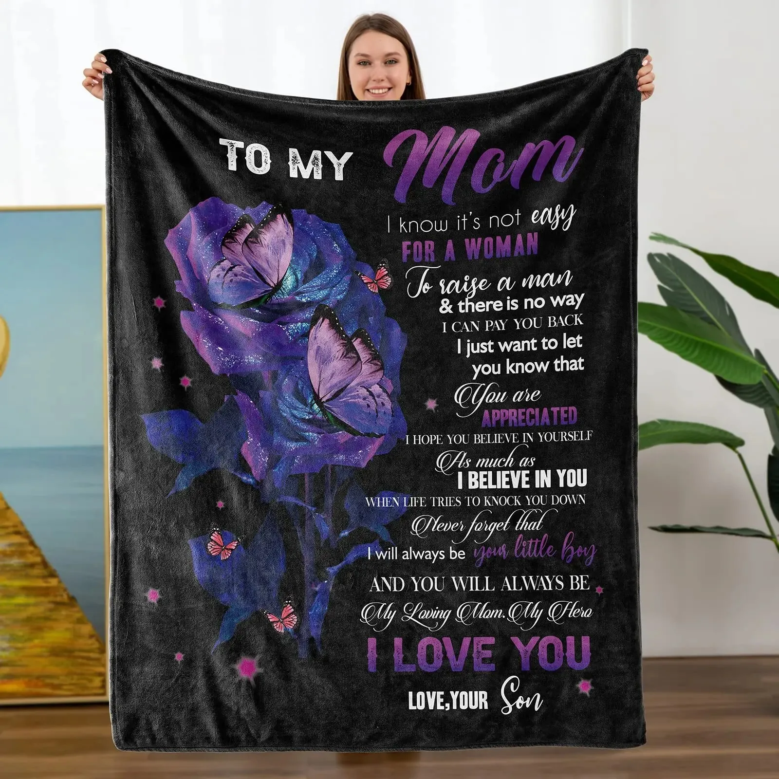 I Love You Mom Throw Blanket Gifts for Mom Birthday Gifts for Women -Mom Gifts From Daughter or Son for Birthd