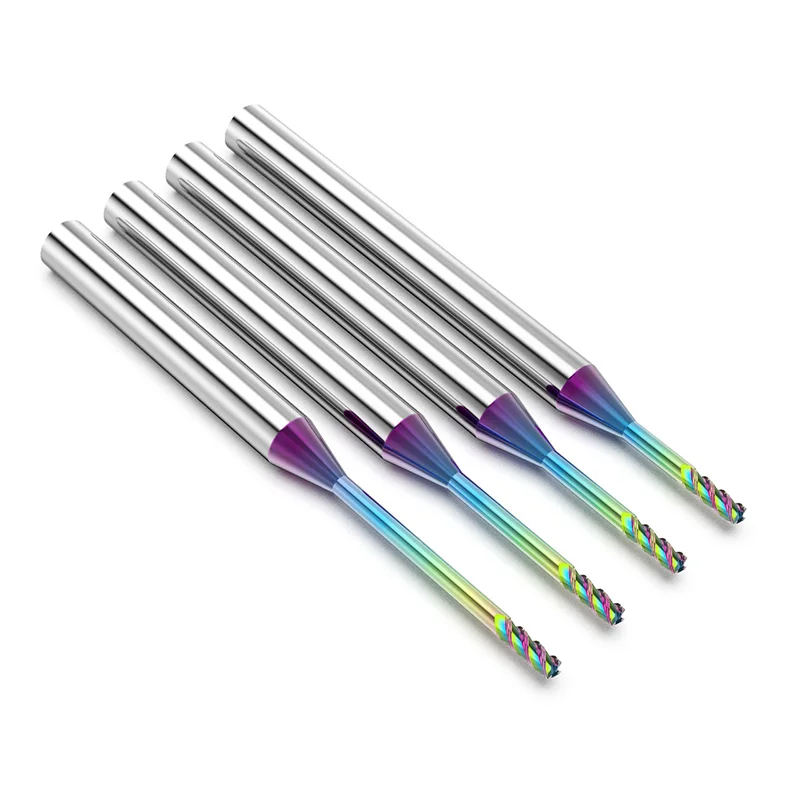 HUHAO 3 المزامير الملونة الأخدود العميق قاطعة المطحنة 4 مللي متر عرقوب DLC طلاء راوتر بت كربيد CNC Endmill أداة للألمنيوم والنحاس