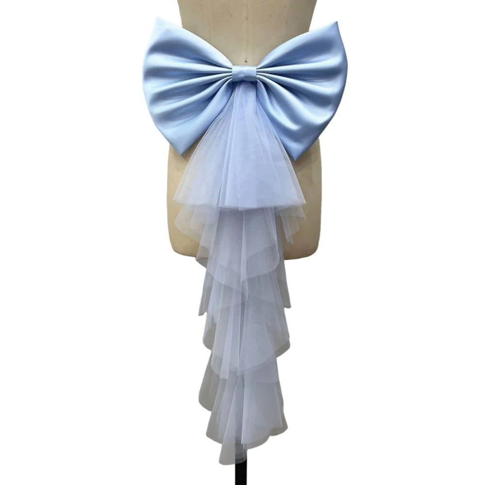 

Однослойное пышное атласное платье с большим бантом на талии, украшение из сетки, однотонное, шикарное, аксессуар для свадебного платья