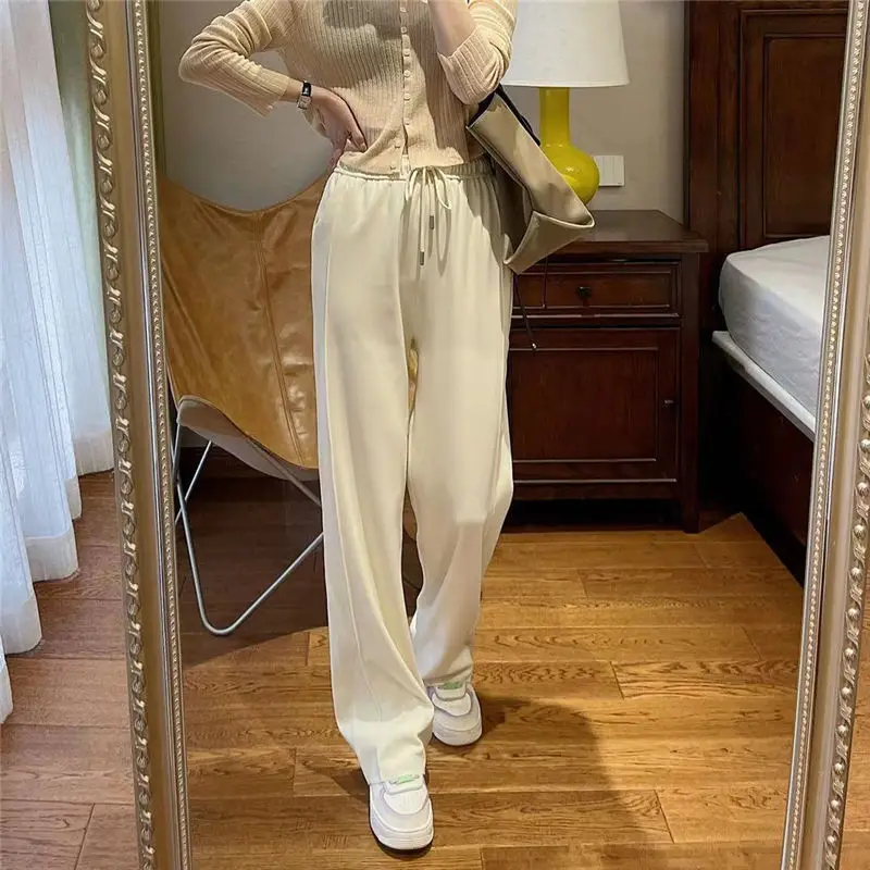 High Waist Drapey Wide Leg Pants Women's Floor Length Thin Hanging Tag Removed Casual Trousers Asymmetric Design Spring 