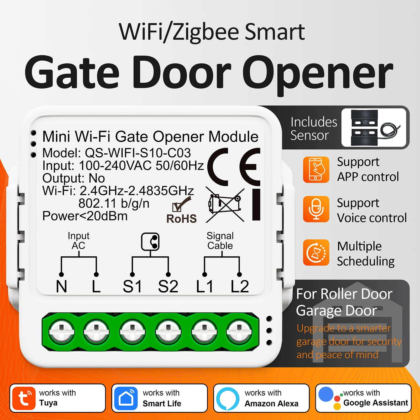 Tuya 16A Mini Wifi Zigbee Smart Gate Controller  Remote, Timer and Voice Control, Works With Alexa Google Home Assistant