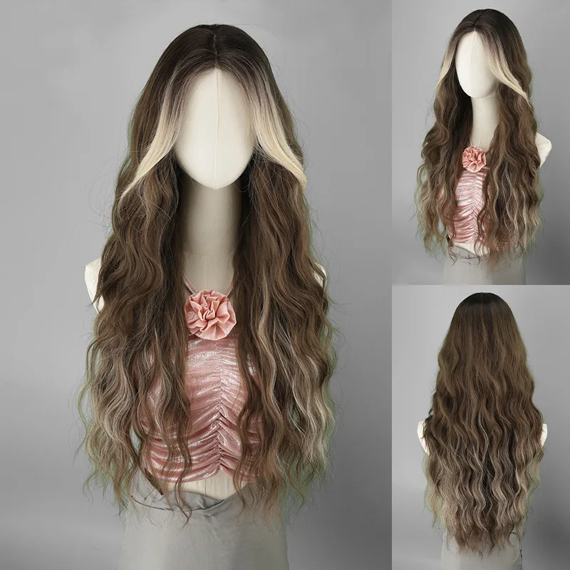 

Daily Travel Outfit Long Hair Middle Part Gradient Color Elegant Small Curls European and American Full Head Wig