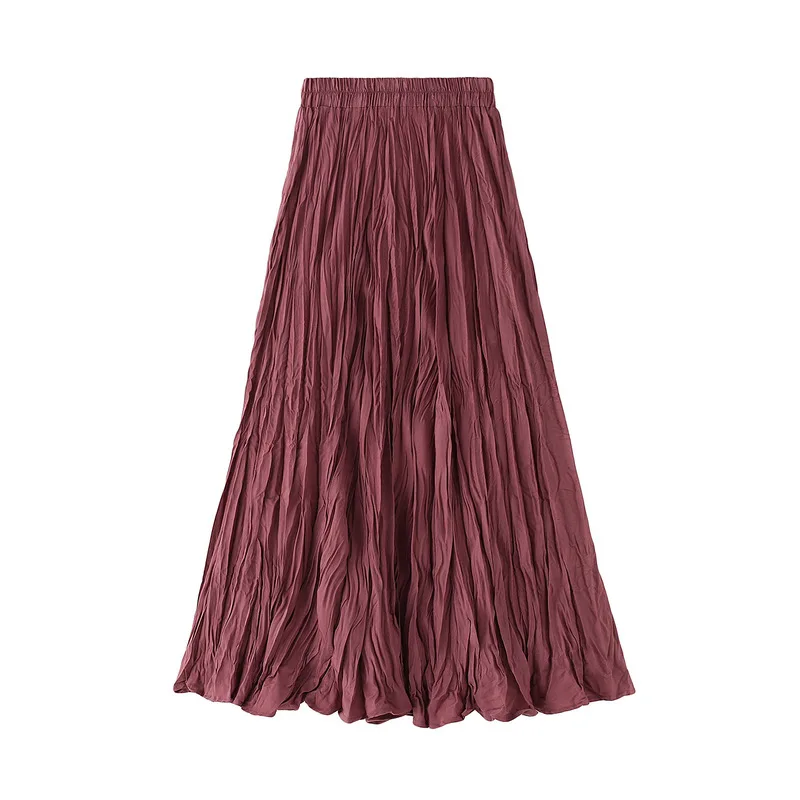 High Quality Elegant Maxi Luxury Skirt for Womens Casual Elastic High Waist Pleated A-Line Beach Solid Color Skirts Boho Summer