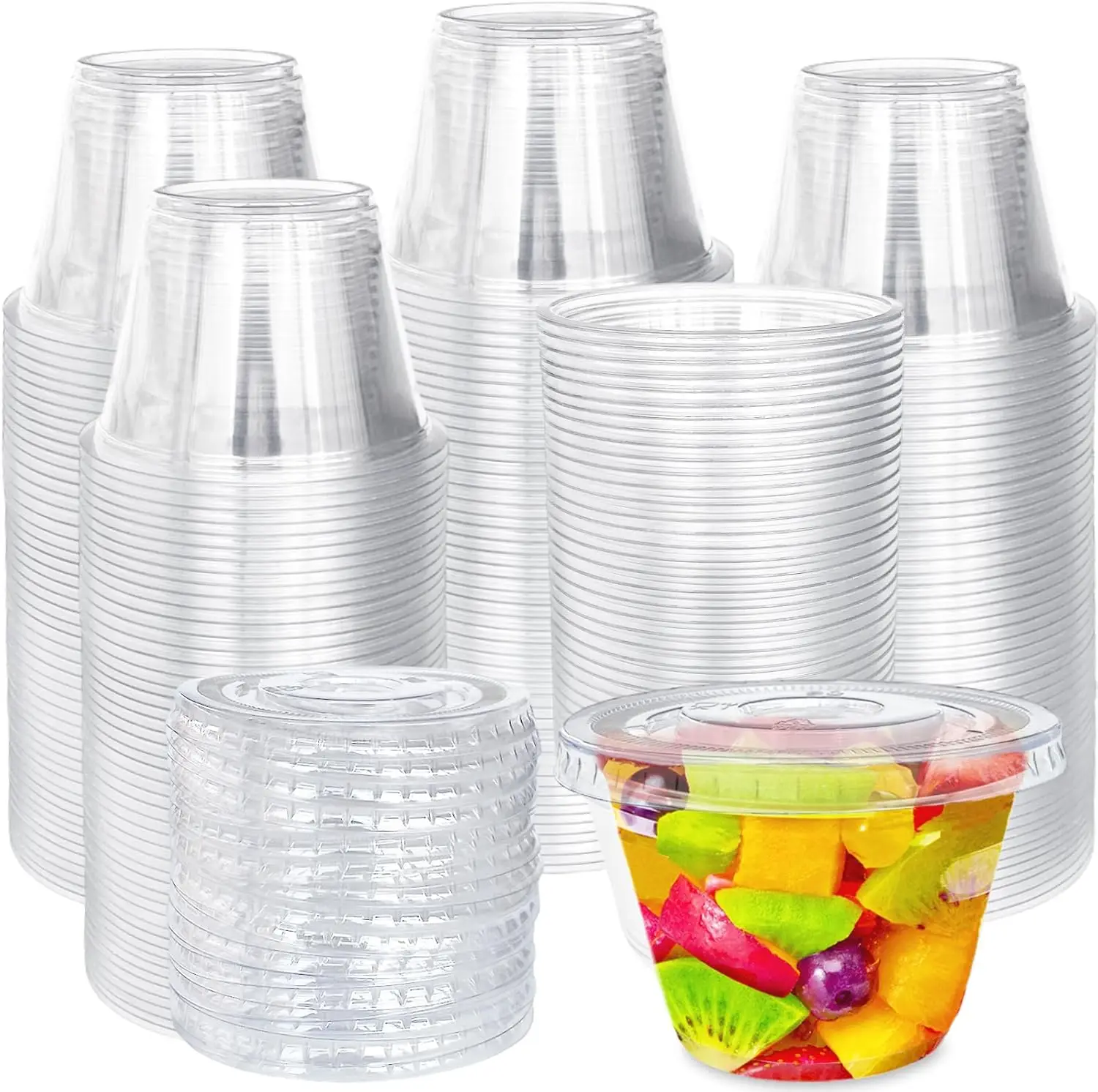 

100 Pack 6 oz Plastic Dessert Cups with Flat Lids for Ice Cream, Yogurt, Fruit, and Party Snacks