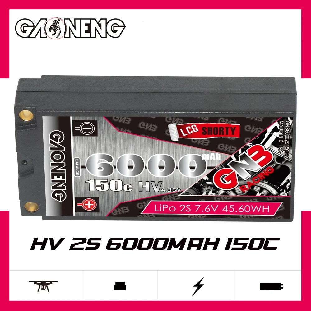 GAONENG GNB 6000mAh HV 2S 150C 300C 7.6V Shorty Pack See Through 5mm Wbudowana bateria LiPo w kształcie kuli 1/10 1:10 Skala RC