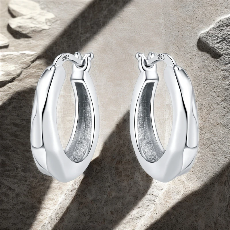 925 Sterling Silver Large Double Hoop Earrings With Simple Texture Earrings For Lady Women Birthday Party Gifts Fine Jewelry