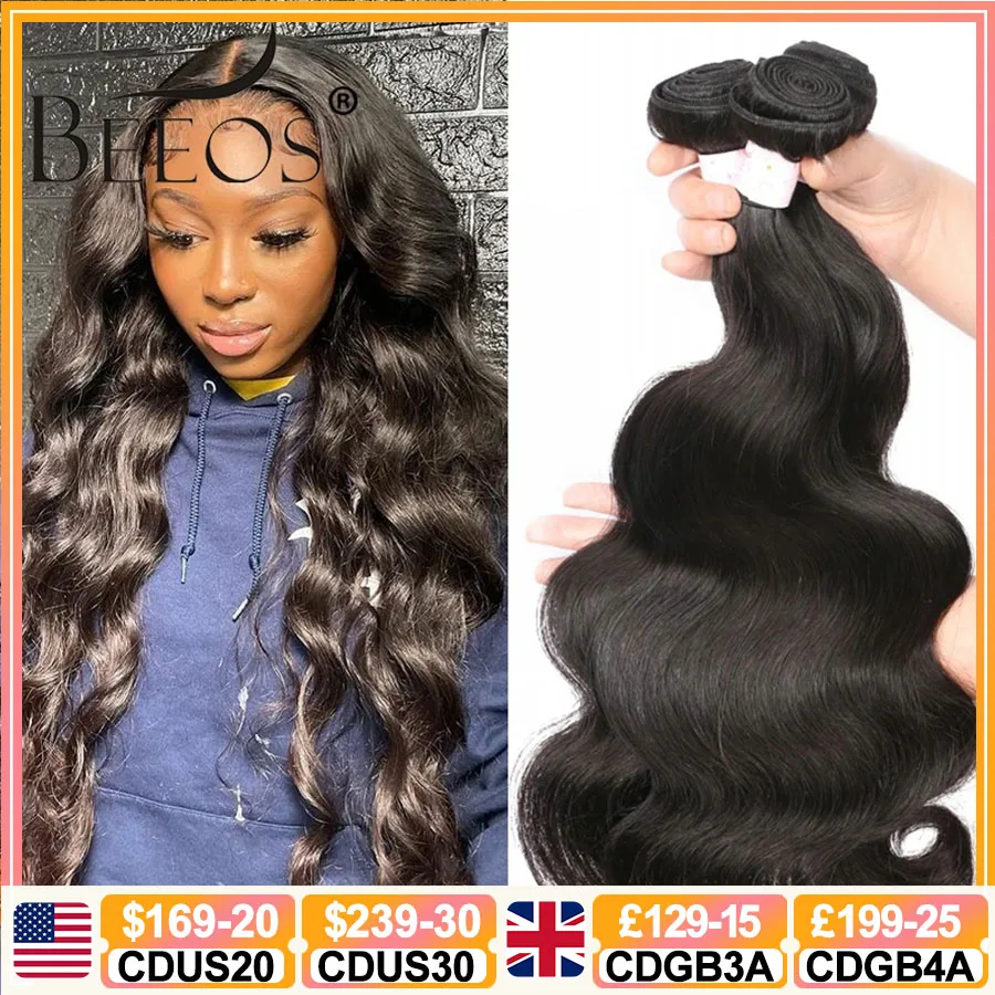 

BEEOS Natural Body Wave Bundles Human Hair 1/3 Pieces Weave Bundles Brazilian Weave Extensions Remy Hair Weft For Women 10-40in