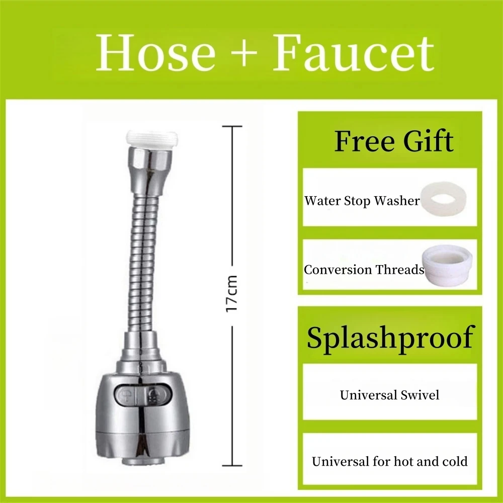 Universal Faucet Extender 360° Rotate Stainless Steel Water Tap Bubbler Extension Kitchen Dual Function Pressure Aerator Nozzle