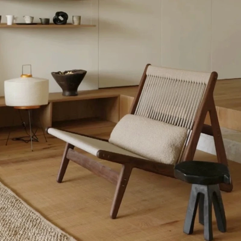 

Chair villa courtyard wabi-sabi wind rattan chair solid wood homestay outdoor garden open-air ash rattan sofa leisure Nordic