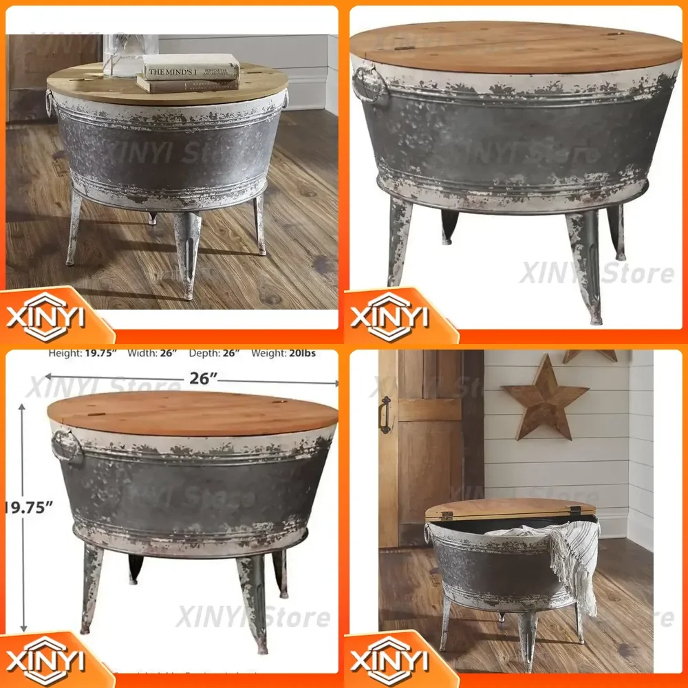 Shellmond for Rustic Distressed Metal Accent Cocktail Table with Lift Top 20 inch Gray Living Room Side Table Coffee Table