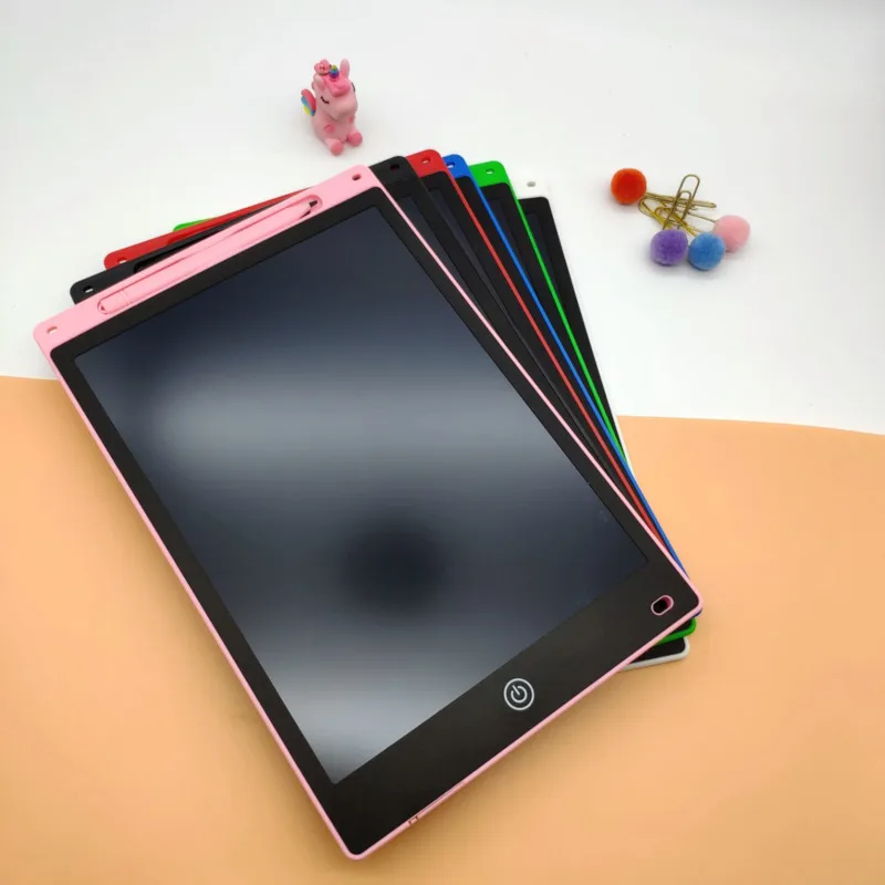 Tablero de escritura LCD de 12 pulgadas, tableta de dibujo de grafiti de dibujos animados coloridos para niños, borrable, reutilizable, portátil, juguete para regalo educativo