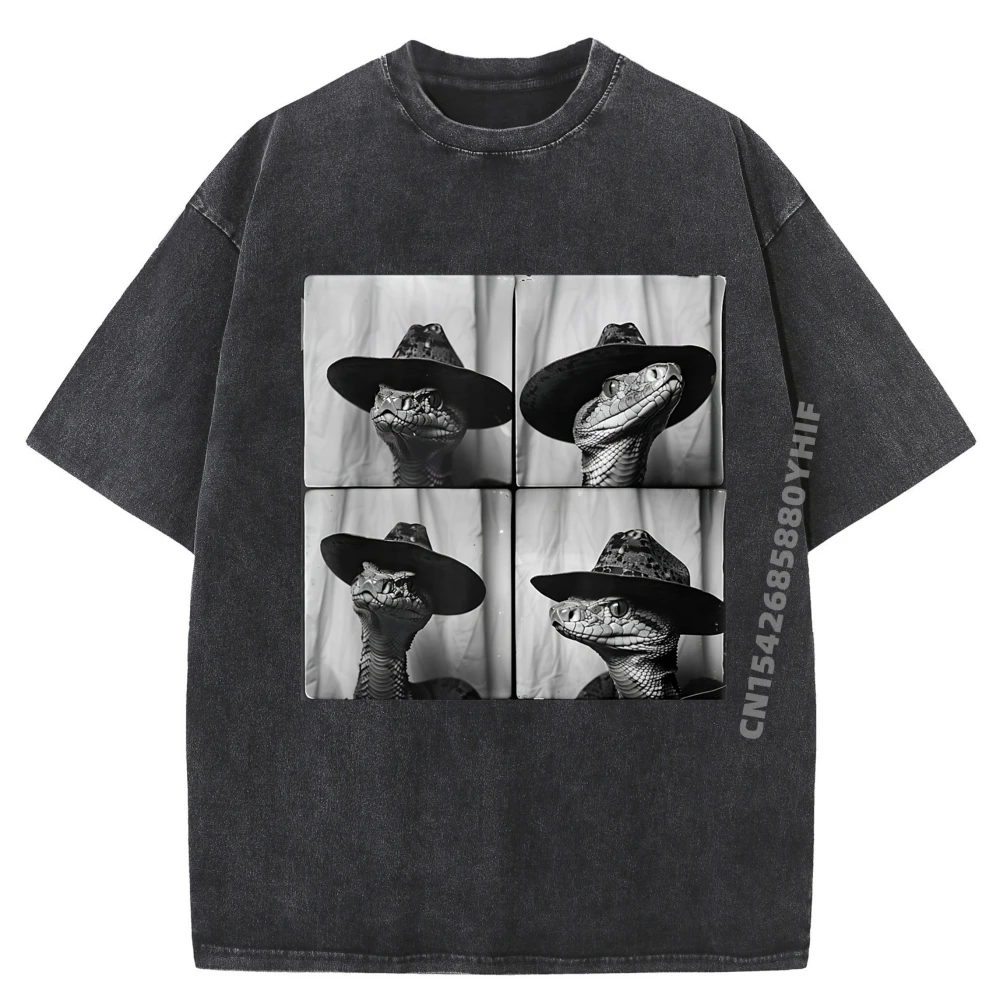 

Snake In Cowboy Hat Funny Latest Crazy T-shirt Men's Tops & Tees Normal Graphic Shirts Mens Vintage Washed Clothes