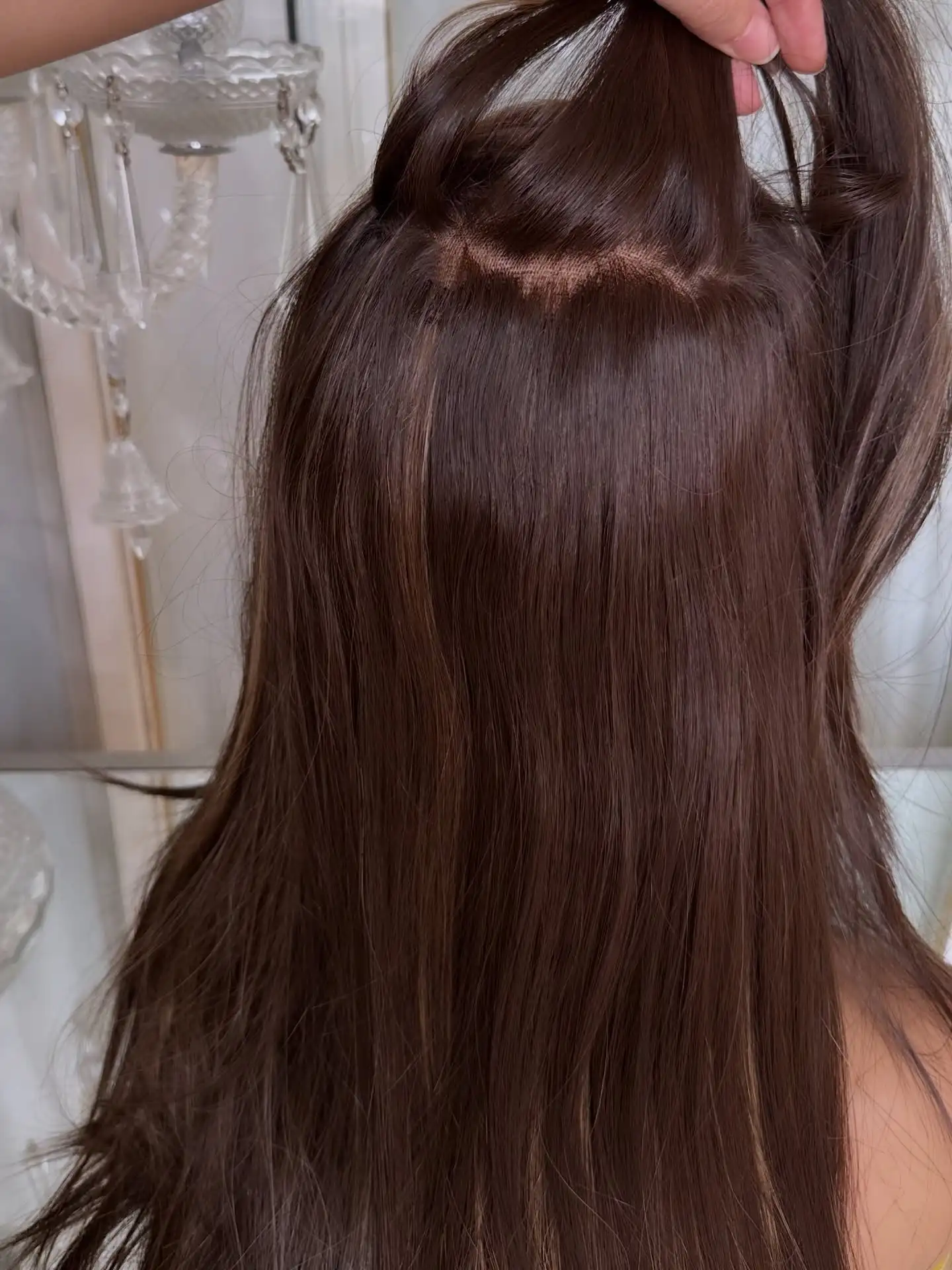 24 Inches Dark Brown Highlights Front Lace Wigs Natural Straight New Balayage Brunette Glueless Wigs Synthetic Hair Daily Wigs