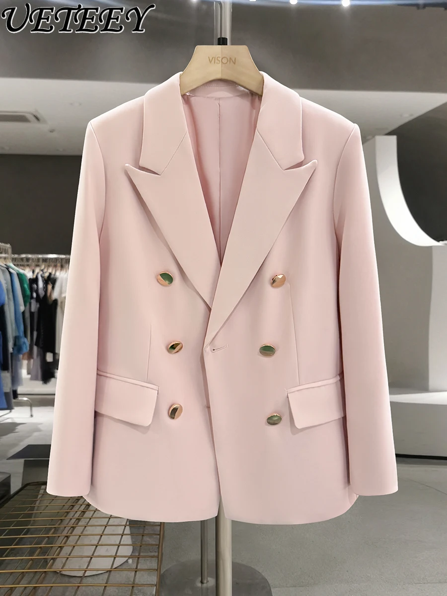

2025 New Autumn British Style Metal Buckle Pink Blazer Coat for Female College Student Goddess Trendy Women Blazers and Jackets